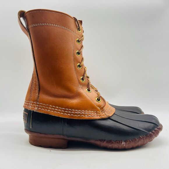 LL Bean Boots Womens 6 Brown Leather 8" Duck Waterproof Snow Rain Vintage Shoes - Picture 1 of 13